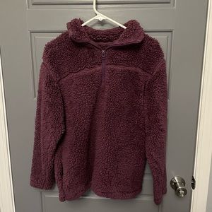 Zenana Outfitters Purple Sherpa Half-Zip Pullover